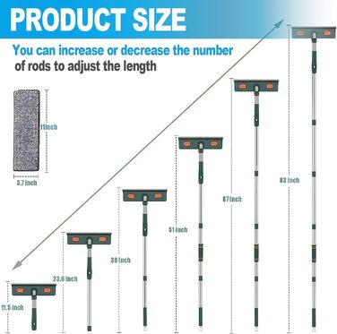 Склоочисник 2-в-1, професійний очищувач вікон з телескопічною ручкою, телескопічний омивач вікон 210 см, інструменти для миття скла для високих вікон всередині та зовні