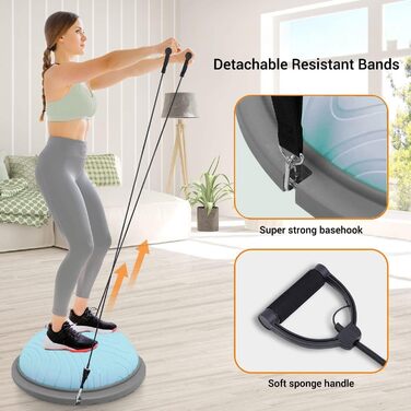 До 300 кг Loadable, Gymnastics Half Ball Hemisphere Balance Trainer з еспандером і насосом для ніг для фітнесу, стабільності, основних тренувань 47 см-синій