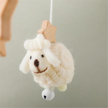 Тварини Мобільні дитячі дзвіночки Wind Chimes, Зоряний місяць Lamb Mobile Baby Wood з фетровими кульками, Мобільний кулон з дзвіночком для дитячої дівчинки для дитячого ліжечка хлопчиків і дівчаток (білий)