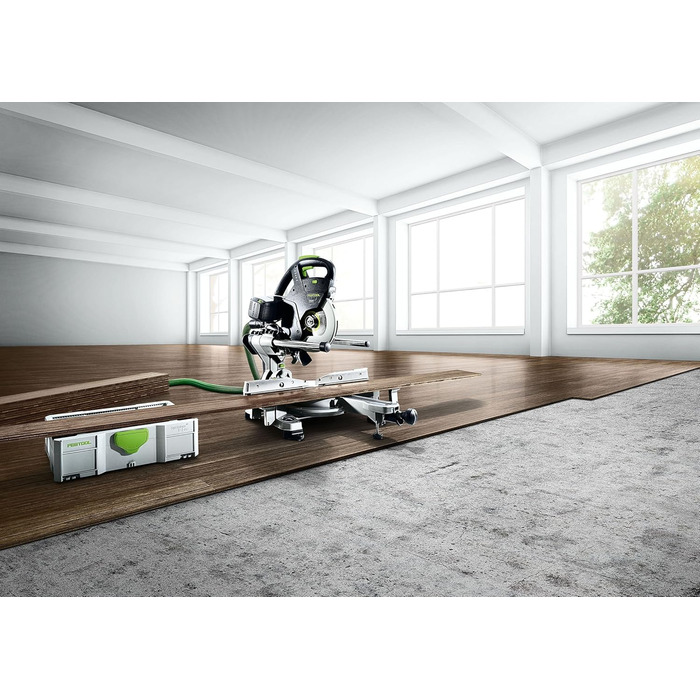 Поперечна пила Festool KS 60 E-UG-Set/XL KAPEX (з пиляльним диском WOOD UNIVERSAL, гвинтовим затискачем, світлодіодним підсвічуванням, кутовим скосом, піднесенням, шестигранним ключем, опорною рамою, поперечним захисним кожухом)