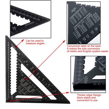 Метрична трикутна лінійка ASNOMY 2 шт. , трикутник-трансформер 18 см і 30 см, високоточна трикутна лінійка з алюмінієвого сплаву, макетний вимірювальний інструмент для деревообробки