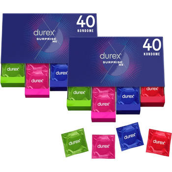 Презервативи Durex Surprise Me в стильній коробці - Екстра різноманітність, практичні та непомітно упаковані - для надійного захисту з приємним запахом - Об'ємна упаковка - 40 шт. (1 x 40 шт. ) (ука (80 упаковки))