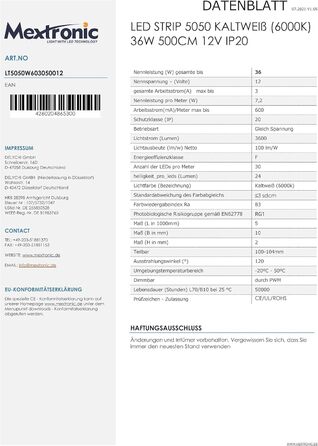 Світлодіодна стрічка Mextronic Світлодіодна стрічка 5050 холодна біла (6000k) 36Вт 500CM 12V IP20