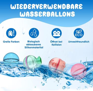 Водяні кульки, багаторазові, самозакривні, швидко наповнювані повітряні кульки з м'якого силікону, ідеально підходять для літніх розваг на свіжому повітрі для дітей та дорослих Набір з 12 шт.