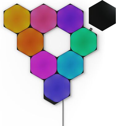 Стартовий комплект Nanoleaf Shapes Ultra Black Hexagon, 9 інтелектуальних світлодіодних панелей RGBW і форми Гнучкі лінкери 3 шт.