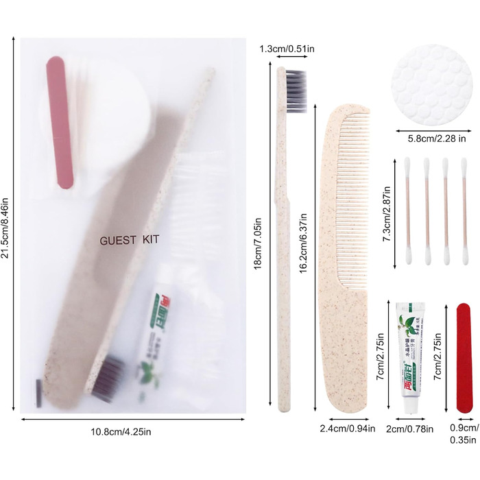 Дорожня зубна паста та щітка, Набір зубних щіток та зубної пасти, Міні-туалетні приналежності із зубною щіткою, Зубна паста, Набір косметики для готелю, Гребінець, Шапочка для душу, Підходить для готелів, дому та подорожей (30 шт. )