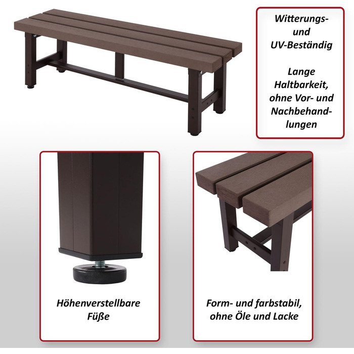 Садова лавка Mendler Alu HWC-K60, лавка для парку Лавка Лавка балкон, стійка до погодних умов WPC 120см, коричнева