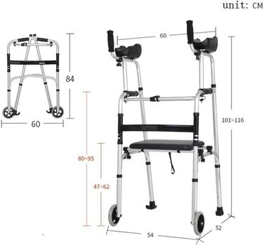 Реабілітація стоячи Літній вік Roll Up Right Walker Рама з алюмінієвого сплаву Портативні медичні ходунки з регульованою висотою милиці Туга за