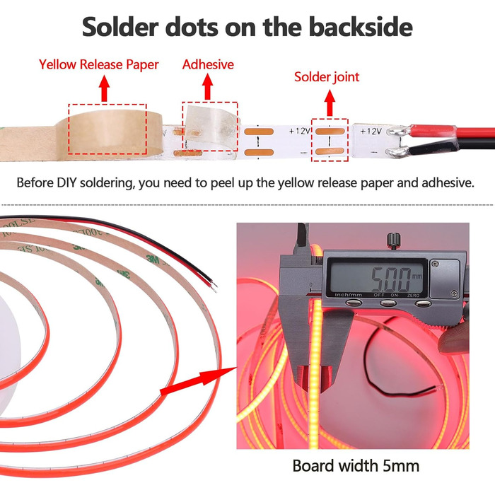 Мм шириною Червона світлодіодна стрічка COB 5M 400Led/M Світлодіодна стрічка Самоклеюча неводонепроникна світлодіодна стрічка високої яскравості IP20 для прикраси внутрішнього будинку (лише стрічка), 12V 5