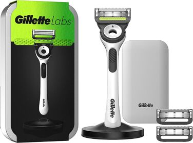 Волога бритва Gillette Labs для чоловіків, бритва з елементом чищення дорожній кейс для зберігання в дорозі 3 леза для бритви, подарунок для чоловіків, магнітна док-станція преміум-класу, біла