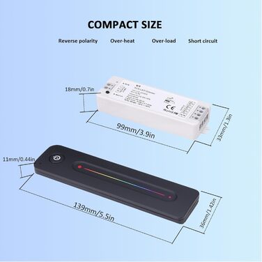 Світлодіодний контролер диммера JOYLIT з пультом дистанційного керування, DC 5V-36V 8A 2.4 ГГц радіочастотний пульт дистанційного керування Диммер для однотонної світлодіодної стрічки з можливістю затемнення, магнітний настінний контролер світлодіодної ст