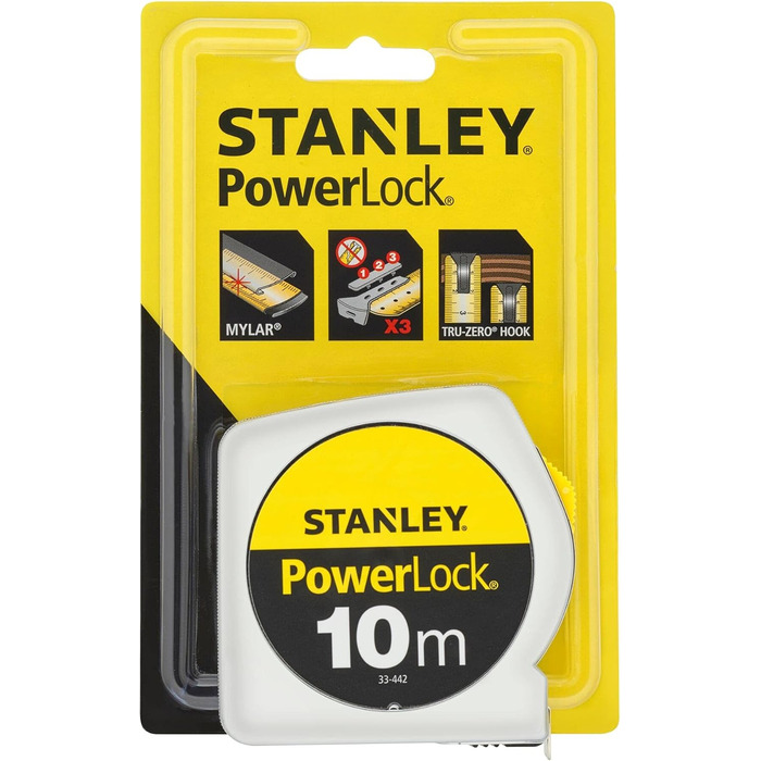 Рулетка Stanley Powerlock (пластиковий корпус, довжина 10 м, ширина 25 мм, метрична шкала, ремінна кліпса) 1-33-442