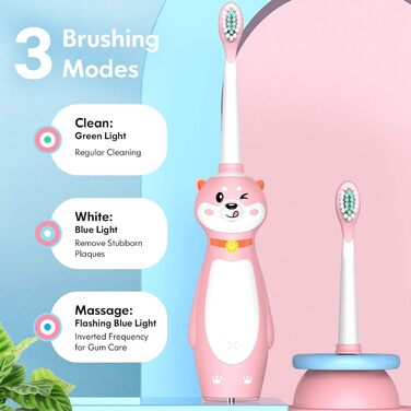 3 Years Silicone Handle Sonic Toothbrush with Integrated Timer for Boys Girls, 3 Cleaning Modes and 4 Toothbrush Heads (Pink Shiba Inu), 3 Years Silicone Handle Sonic Toothbrush with Integrated Timer for Boys Girls, 3 Cleaning Modes and 4 Toothbrush Heads