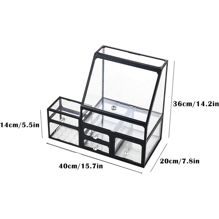 Органайзер для косметики та догляду за шкірою, велика місткість, органайзер для макіяжу з шухлядою та ручкою зі страз, футляр для зберігання косметики, прозорий пилонепроникний Li