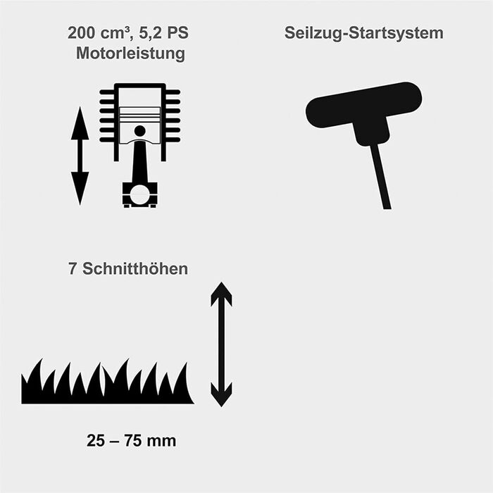 Бензинова газонокосарка Scheppach MS197-51B Trike з приводом Функції 6 в 1 4-тактний двигун / потужність 5,2 к.с. / 200 CCM Ширина зрізу 51 см Травосборник 65 л 7-позиційне регулювання висоти зрізу 25-75 мм
