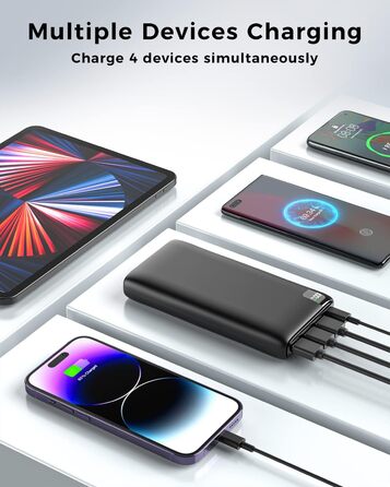 Зовнішній акумулятор Hiluckey Powerbank 27000mAh 22,5 Вт Швидка зарядка Power Bank PD USB C Портативний зарядний пристрій для мобільних телефонів зі світлодіодним дисплеєм, сумісний зі смартфоном, планшетом, чорний