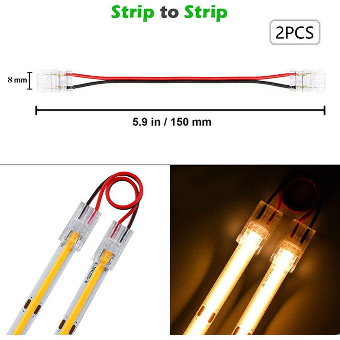 Контактний 8-міліметровий роз'єм для світлодіодної стрічки Cob, розетка постійного струму з кабельним роз'ємом, який легко натискається, швидке підключення дротяної стрічки для одноколірної світлодіодної стрічки COB (2pin8 мм), 2-