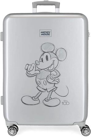 Валіза Disney Mickey 100 Medium сіра 48 x 68 x 26 см Жорсткий бічний кодовий замок ABS 70 л 3 кг 4 подвійні колеса середня валіза