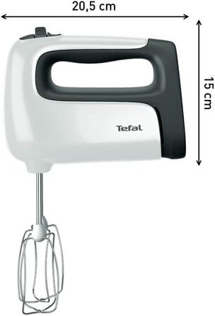 Ручний міксер Tefal HT4611 Prep'Mix 500 Вт 5 Кнопка ковзання швидкостей турбо З аксесуарами 2 вінчики/2 гачки для тіста/блендер/мірна чашка Білий/Чорний