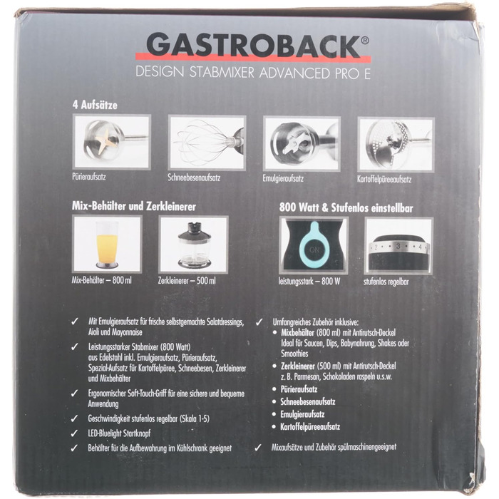 Ручний блендер GASTROBACK Design Advanced Pro E, чорний, сріблястий