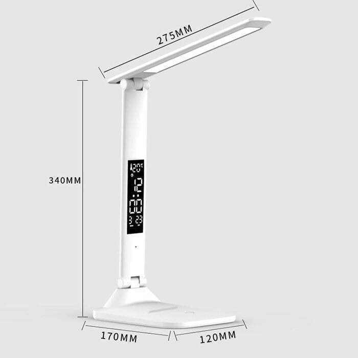 Настільна лампа Baoblaze Світлодіодна лампа з можливістю затемнення з функцією заряджання годинник, світлодіодна настільна лампа, батарея USB акумуляторна, безпечна для очей приліжкова лампа, гнучкі лампи для читання з 3-режимним нічником для читача, стил
