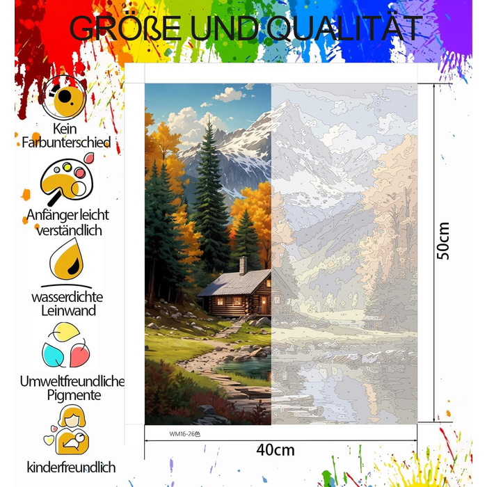 Пейзажний олійний живопис Paint by numbers - набір для рукоділля з акрилової фарби на полотні, набір для початківців Paint by numbers для дорослих - 40 X 50 см Подарунковий пакет