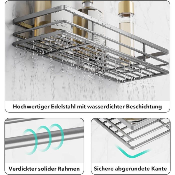 Шафран Душова полиця без свердління 2 шт. Душова полиця Душова корзина Організатор для ванної кімнати Організатор для ванної кімнати Полиця для шампуню Тримач для душу Кухня для ванної кімнати Організатор для ванної кімнати з 2 клейкими поверхнями, нержав
