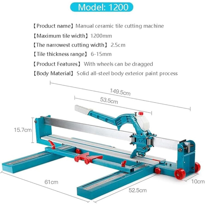 Ручний плиткоріз YANGYMM, плиткоріз з довжиною різання 1200 мм, регульоване лазерне наведення, машина для різання плитки, для керамічної плитки, засклених підлог і стін