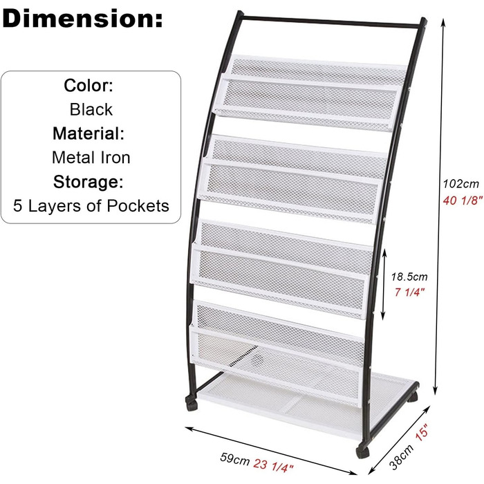 Переносна підставка для журналів на колесах, підлогова підставка для брошур для виставок/офісів, проста підставка для зберігання каталожної літератури з сітчастої тканини