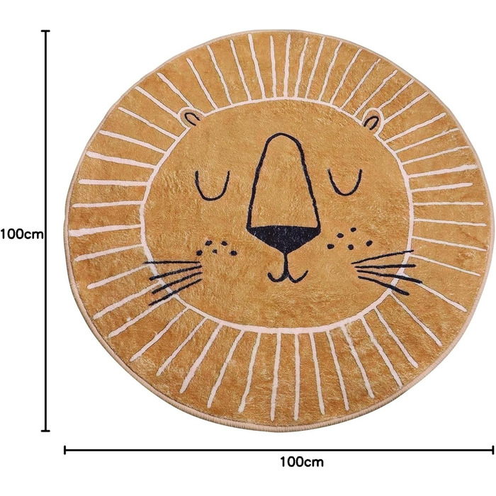 Килимок круглий ø 100 см, коричнево-жовтий малюнок голови маленького левеняти, килимки для дитячої кімнати, вітальні, їдальні, спальні, підлоговий диван коричневий 100см