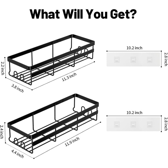 Організатор для душової полиці, 2 шт. и, самоклеючий, чорний, аксесуари для ванної кімнати, економить місце завдяки гачкам, організація та зберігання туалетного приладдя, нержавіюча сталь, без свердління, полиці для душу 2 в упаковці квадратні