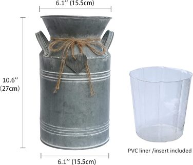 Вінтажний оцинкований металевий глечик для молока Venalys, декоративна ваза для квітів у сільському будинку, ваза для молока у французькому стилі для прикраси будинку, висота 26,7 см, 10,6 дюйма (Серце)