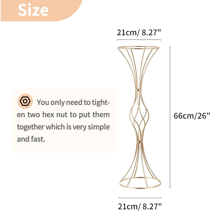 Весільні прикраси золото 2 шт. и 66 см Висока ваза для труби Центральний елемент Металева підставка для квітів для весіль Ювілей День народження Вечірка Подія Прохід Прикраси для дому Прикраси для прийому гостей 2 66 см