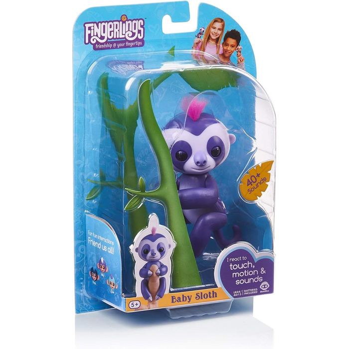 Інтерактивна іграшка Fingerlings лінивець фіолетовий Мардж 3752, реагує на звуки, рухи та дотики