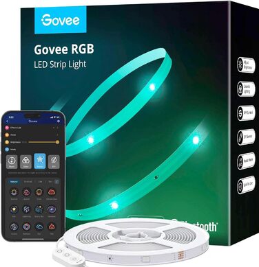 Світлодіодна стрічка Govee Bluetooth RGB світлодіодна стрічка з керуванням програмою, зміна кольору, синхронізація музики, 64 сюжетні режими, струнні світильники для спальні, вітальні, дому, бару, вечірки, вечірки (15M)