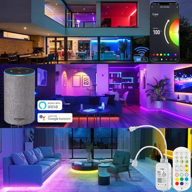 Світлодіодна стрічка Alexa 20 м, Wi-Fi світлодіодний діапазон RGB світлодіодні стрічки Світлодіодні казкові вогні Синхронізація музики, додаток Tuya працює з Google Assistant, світлодіодні стрічки Спеціальний сюжетний режим своїми руками Спальня Кухня Дом