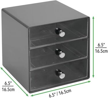 Набір mDesign з 2 ящиків з міцного пластику - Практичний органайзер для косметики з трьома шухлядами - Стильна система шухляд з хромованими ручками - Грифельно-сірий/Прозорий Темно-сірий/Прозорий