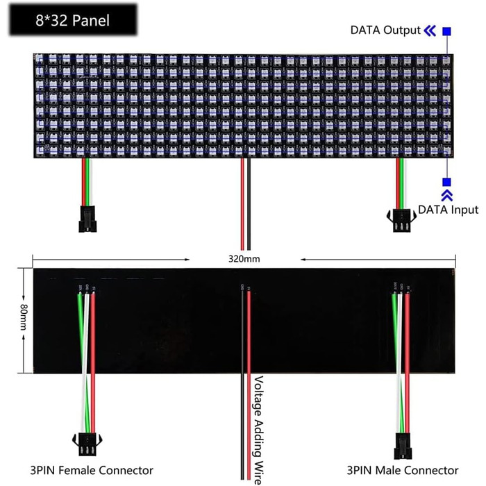 Світлодіодний цифровий гнучкий індивідуально адресований панельний світильник WS2812 8x32 модульний матричний екран DC5V 8X32 256 пікселів, 2812B RGB