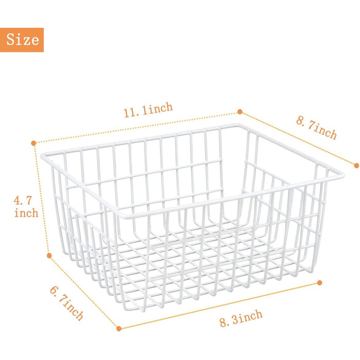 И дротяні кошики для зберігання, контейнери-органайзери з металевої дротяної морозильної камери з ручками, великі обідні кошики для кухонних шаф, ванна кімната, пральня, гараж, білий, 4 шт.