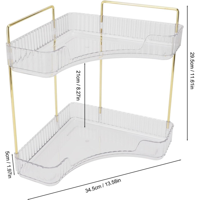 Органайзер для косметики Tyenaza, 2 яруси, кутовий органайзер для ванної кімнати, стільниця, економія місця, проста збірка, металева кутова полиця для спальні, стільниця (прозорий колір)