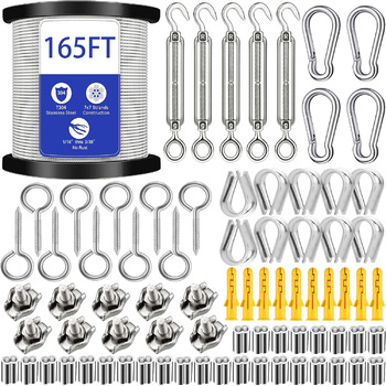 Трос з нержавіючої сталі, Комплект сталевих тросів, Сталевий канат з вушками, Сталевий канат в оболонці, Талрепи M5 для кабельного дроту, Натяжний дріт Сталевий трос 50M, 50M