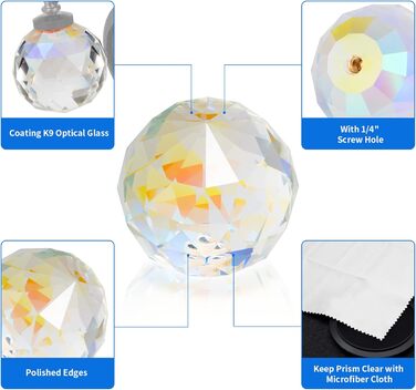 Кульова призма для фотографування з кришталевою мембраною з різьбовим отвором 1/4', професійна оптична кришталева скляна кульова призма, створює ефект легкої веселки для фотографів студійної фотозйомки