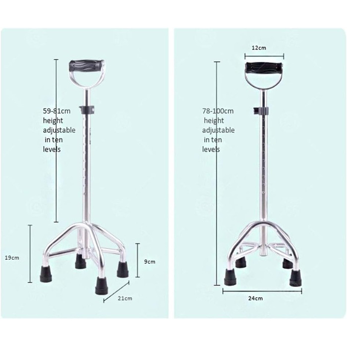 Регульована по висоті тростина для ходьби, чотирикутні нековзні переносні милиці з алюмінієвого сплаву, 10 рівнів регулювання висоти, для людей похилого віку з інсультом і геміплегією Wwyy