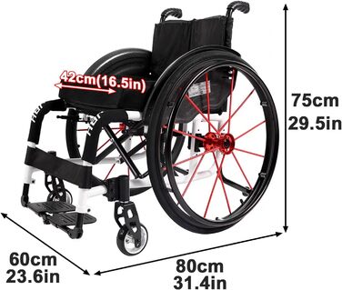 Гладка та міцна спортивна інвалідна коляска Sunyongfly Алюмінієве складне крісло колісне Підходить для підлітків, людей з обмеженою рухливістю та людей з обмеженими можливостями (60X80X75 см (23.6X31.4X29.5 дюймів)