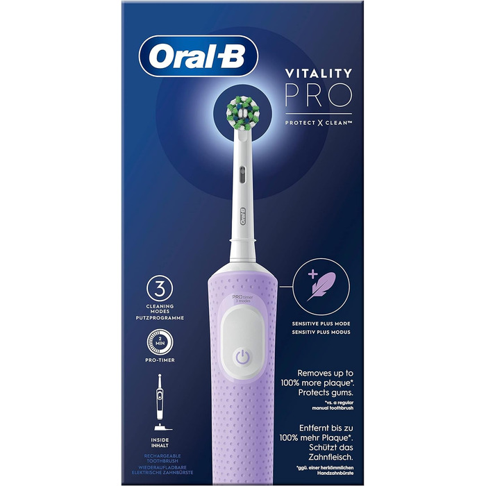 Електрична зубна щітка/електрична зубна щітка Oral-B Vitality Pro, 3 режими чищення зубів для догляду за зубами, подарунок чоловікові/жінці, дизайн коричневого, фіолетово-бузкового