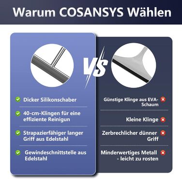 Ракель для підлогового душу, COSANSYS Water Squeegee Підлоговий ракель для душу з довгою ручкою 133 см, Ракель для душового вікна з силіконовою губкою та ручкою, Ракель для води підлоговий з гачком (нержавіюча сталь)