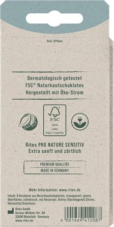 Презервативи Ritex Pro Nature Sensitiv - природне додаткове зволоження - екологічний ярмарок Зроблено в Німеччині, 16 шт. 16 шт. (1 упаковка)