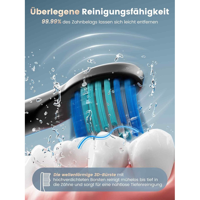 Електрична зубна щітка, звукова зубна щітка 5 режимів, 30-секундне нагадування, електрична зубна щітка відбілює ваші зуби за два тижні, 8 змінних насадок із хвилястою мякою щіткою 3D, електрична зубна щітка IPX7
