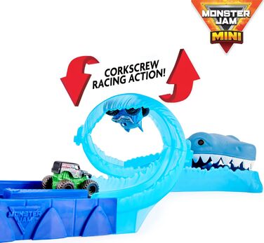 Ігровий набір Monster Jam, Mini Megalodon Race та Chomp з 2 міні-вантажівками у масштабі 187, іграшка-монстр-трак для дітей віком від 3 років і старше