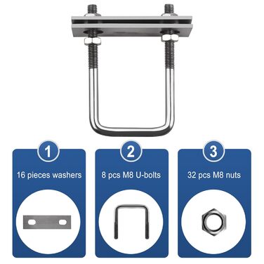 Гвинт M8, U-подібний різьбовий кронштейн, квадратні болти, U-болти затискачі, U-болти для саду, автофургонів, DIY, сонячної установки та кріплення (8 шт., M8x50x100 мм)